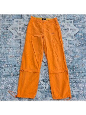 Vintage 90s Orange Baggy Cargo Zip Off Parachute Pants Size S Rave Skater Grunge